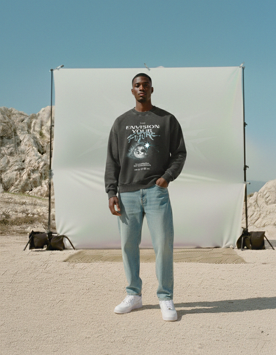 Envision Your Future Black Oversized Sweatshirt | Sur Project®