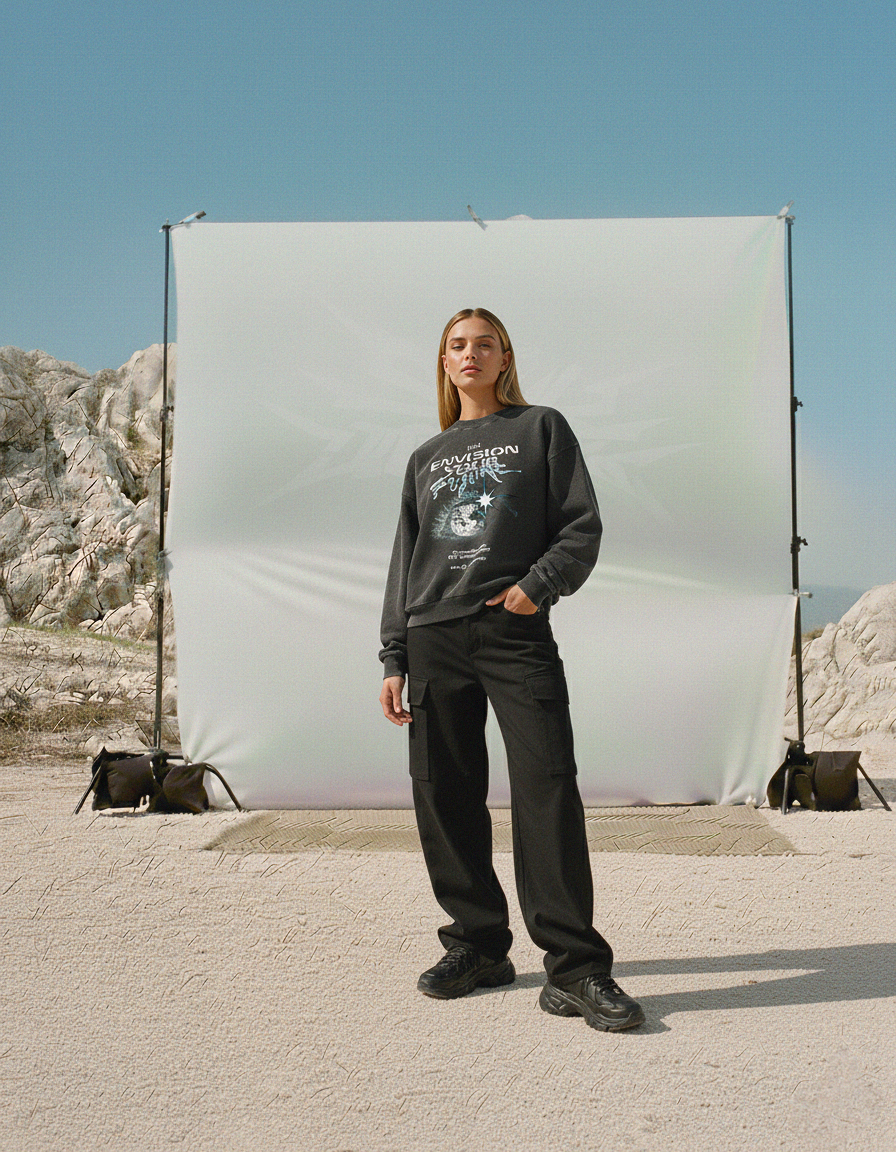 Envision Your Future Black Oversized Sweatshirt | Sur Project®