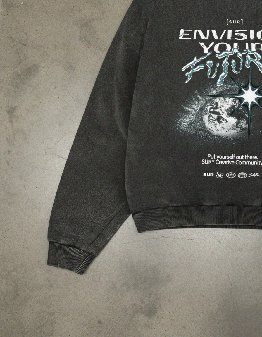 Envision Your Future Black Oversized Sweatshirt | Sur Project®