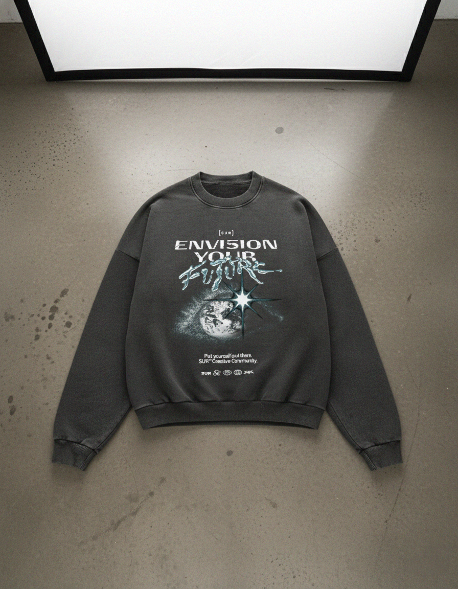 Envision Your Future Black Oversized Sweatshirt | Sur Project®